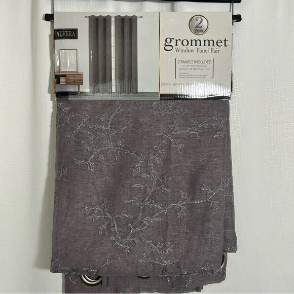 NWT Alvera Grommet Window Embroidered Panel Pair Silver 76” W X 84”L - Picture 1 of 5